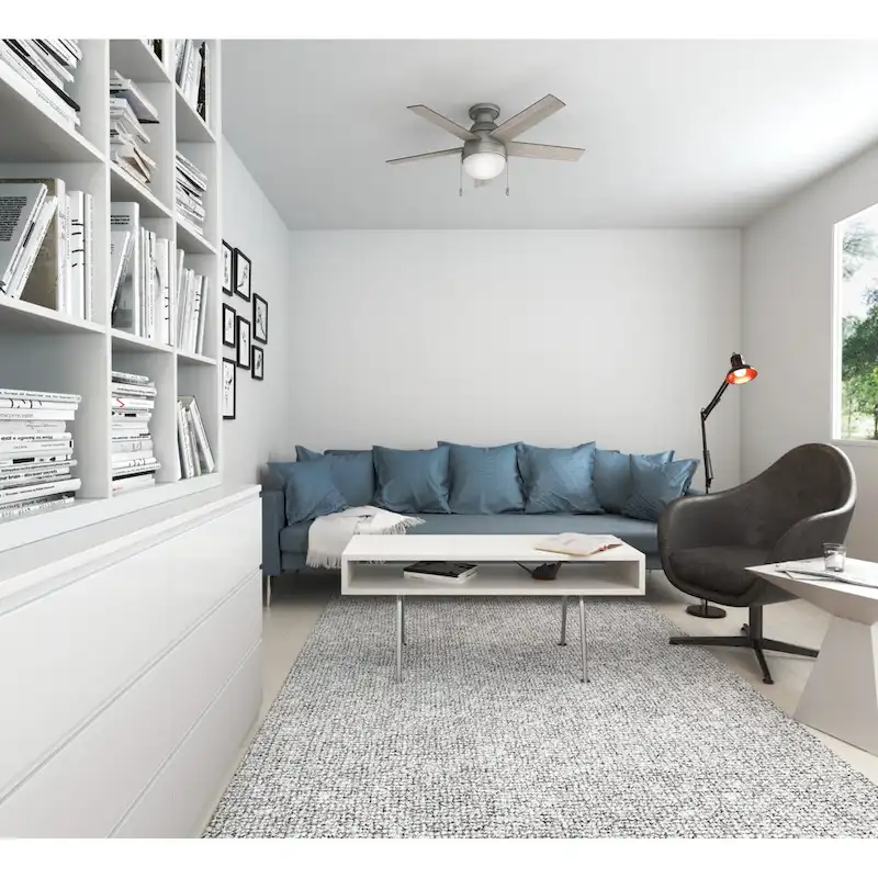 Hunter 46  Anslee Low Profile Ceiling Fan with LED Light Kit and Pull Chain - Silver