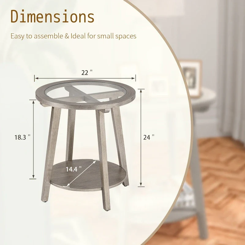 COSIEST Champagne Round Solid Wood Tempered Glass Coffee Table
