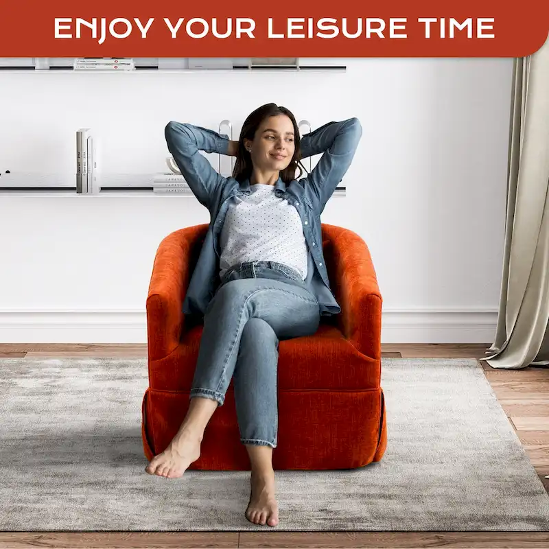 Ouyessir Upholstered Swivel Barrel Chair 360 Degree Accent Chair Fabric Armchair