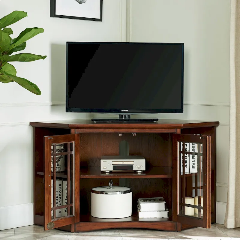 Solid Wood  Two Door Corner TV Stand