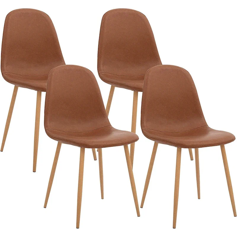 Washable PU Cushion Seat and Metal Legs Side Chair,Set of 4, Brown