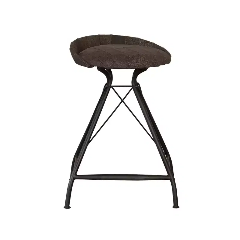 HomeRoots 25 Brown and Black Leather and Iron Low Back Counter Height Swivel Bar Chair