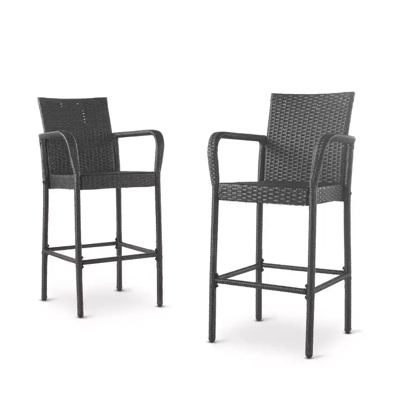 GDFStudio Conquista Outdoor Wicker 30 Inch Barstools (Set of 2)