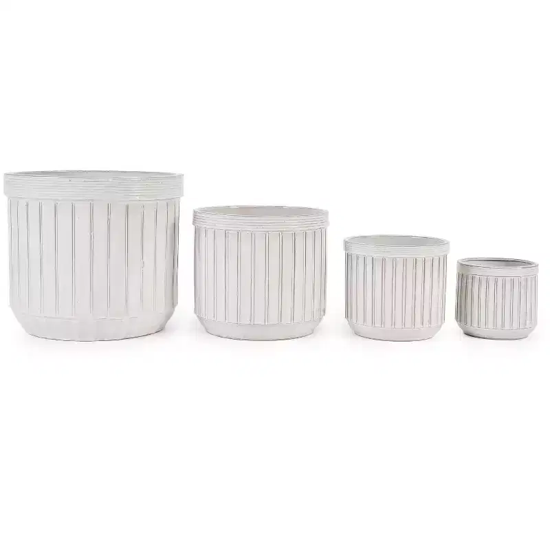 MAYEERTY 4-Piece Ceramic Flowerpot Modern Planter Cream Color for Patio Garden Windowsills