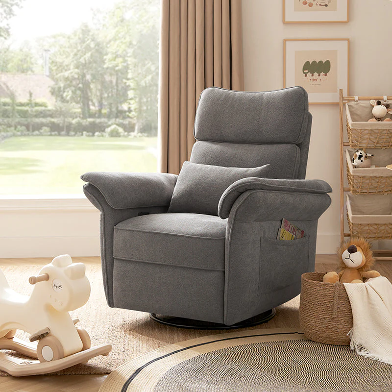 Electric Nursery Power Glider with Adjustable Armrests & Headrest, Removable Lumbar Pillow, Synchronized Footrest & USB Port | Beige / White / Grey / Navy / Blue / Oatmeal / Moss / Rose | Single Seat