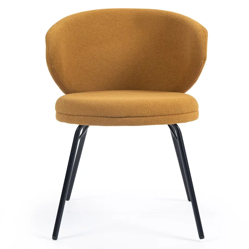 Boucle Dining Chair with Black Iron Legs, Set of 2