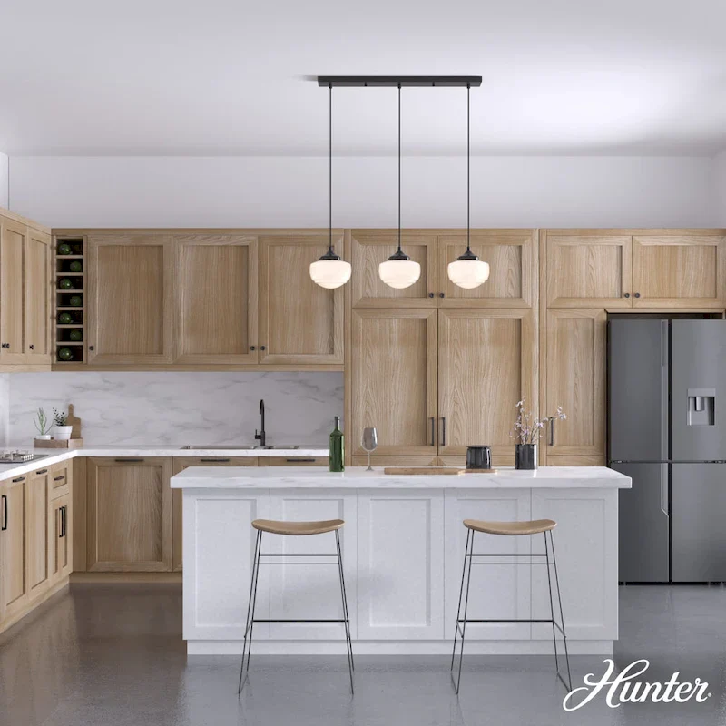 Hunter Saddle Creek 3-Light Linear Cluster Pendant - Kitchen Island, Dining Room - Modern Schoolhouse, Transitional