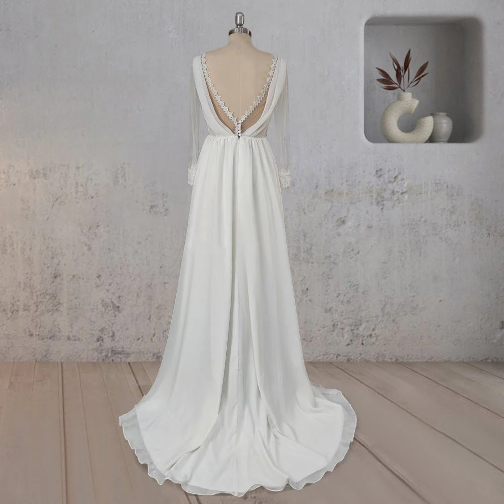 Mermaid Chiffon Long Sleeves Wedding Dress with Slit
