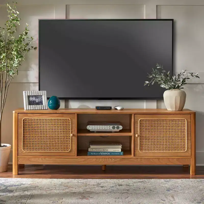 Lifestorey Sheldon Natural Cane Rectangle TV Stand Up to 70" TV Natural