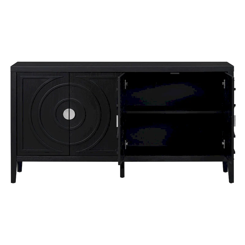 Retro Sideboard with Circular Groove Design Metal Handle