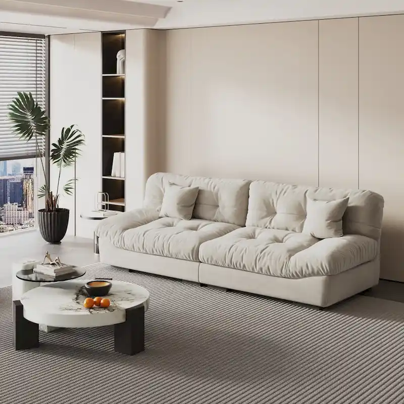 Velvet Loveseat Sofa - 2 Seater - Beige/Grey/Pink