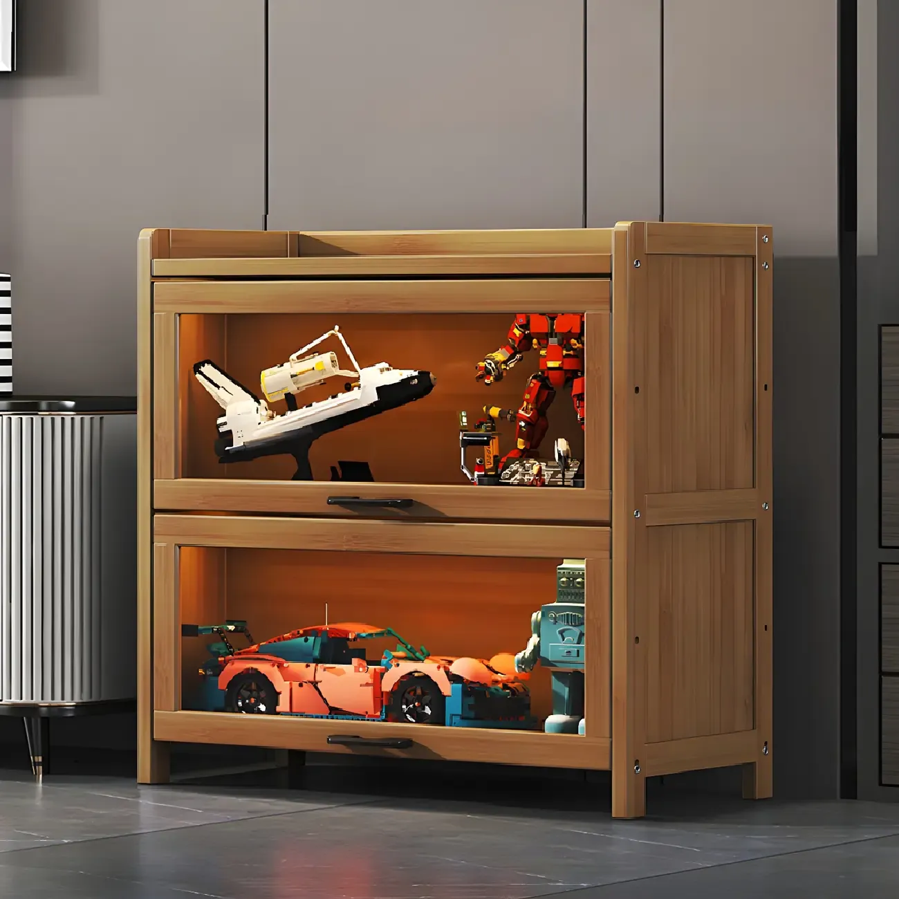 Living Room Modern Gray Bamboo Display Cabinet