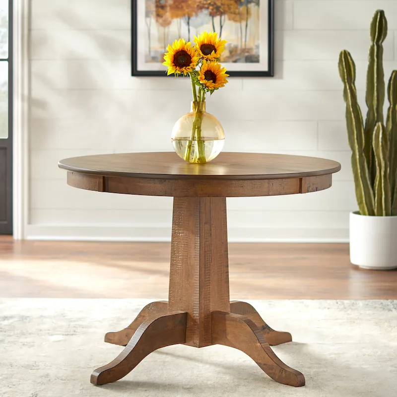 Round Pedestal Dining Table - Distressed Finish (Walnut)