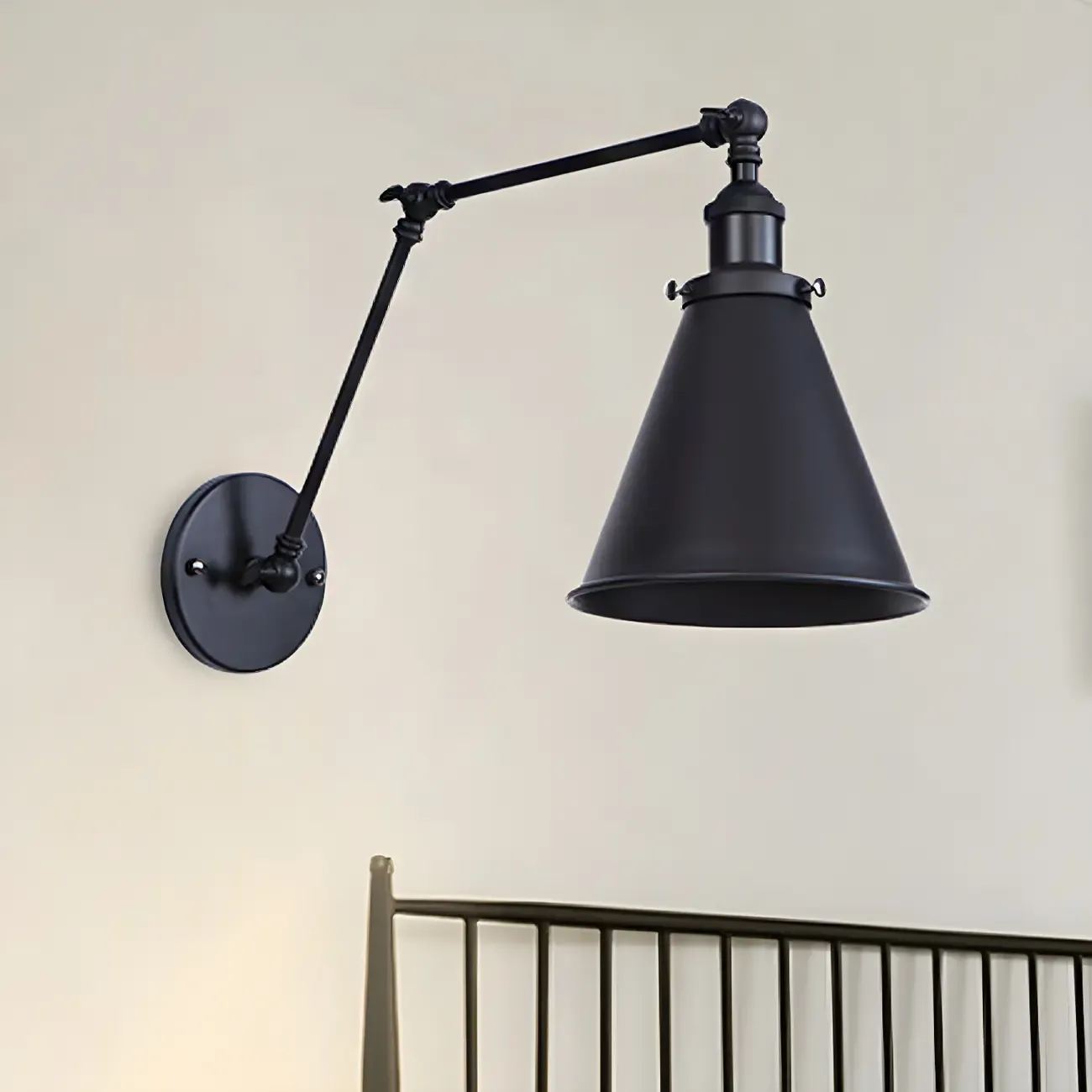 Tapered Metal Black Adjustable Swing Arm Wall Light