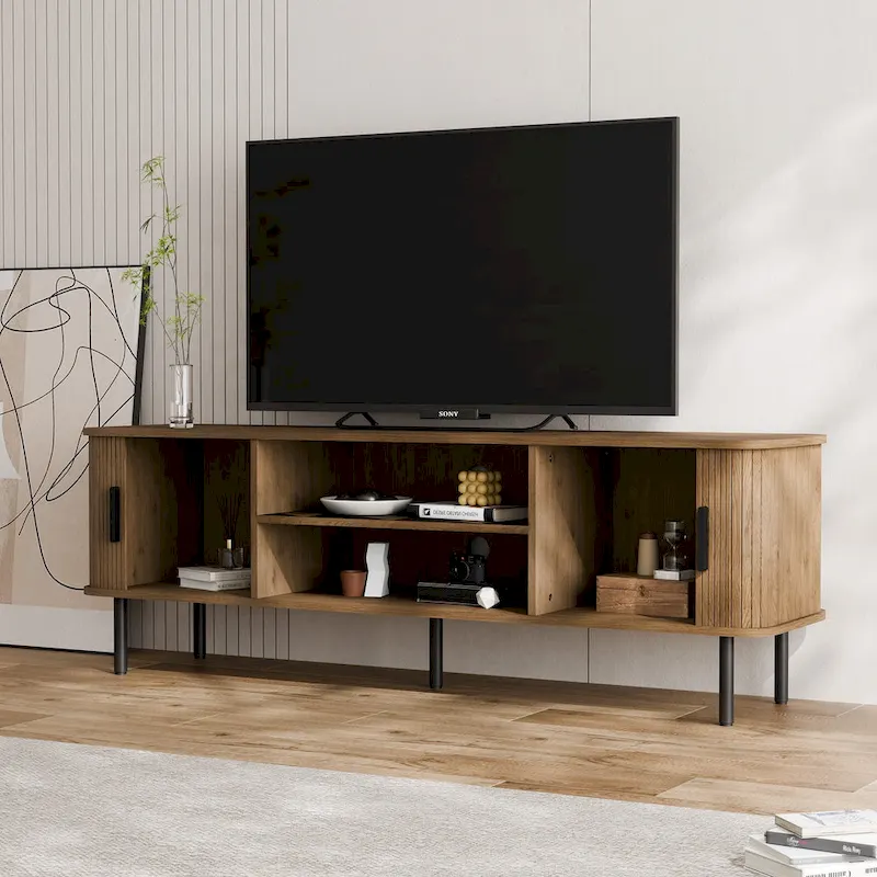 Black / Brown Tambour Sliding-Door TV Stand, 47