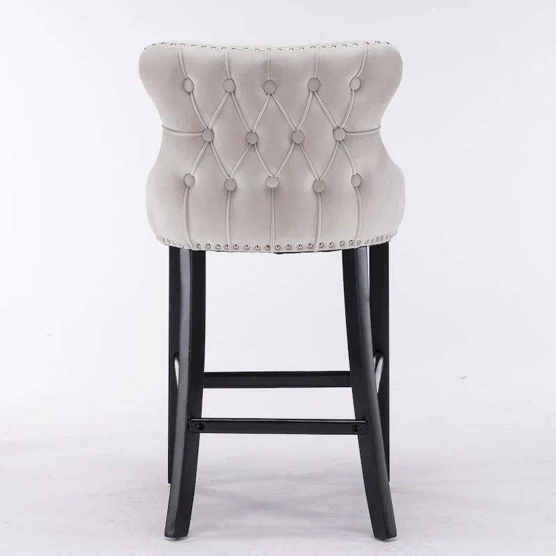 Velvet Wing-Back Barstools with Button Tufting – Set of 2