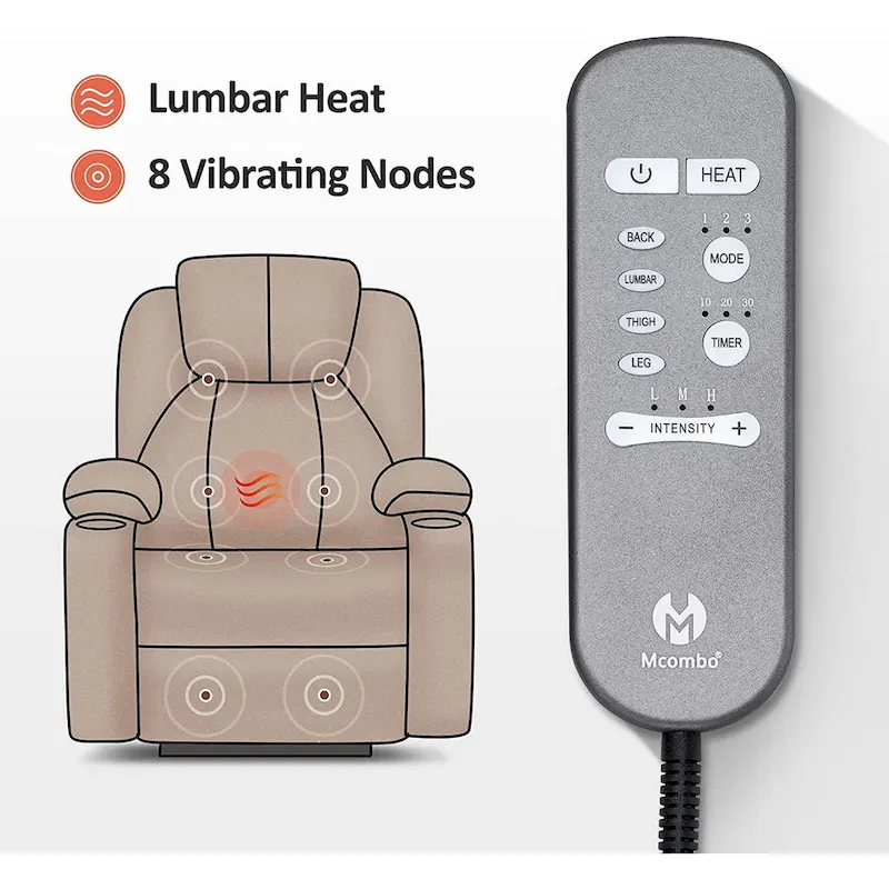 MCombo Large Power Lift Recliner Chair with Massage, Cup Holders, Extended Footrest, Fabric 7516