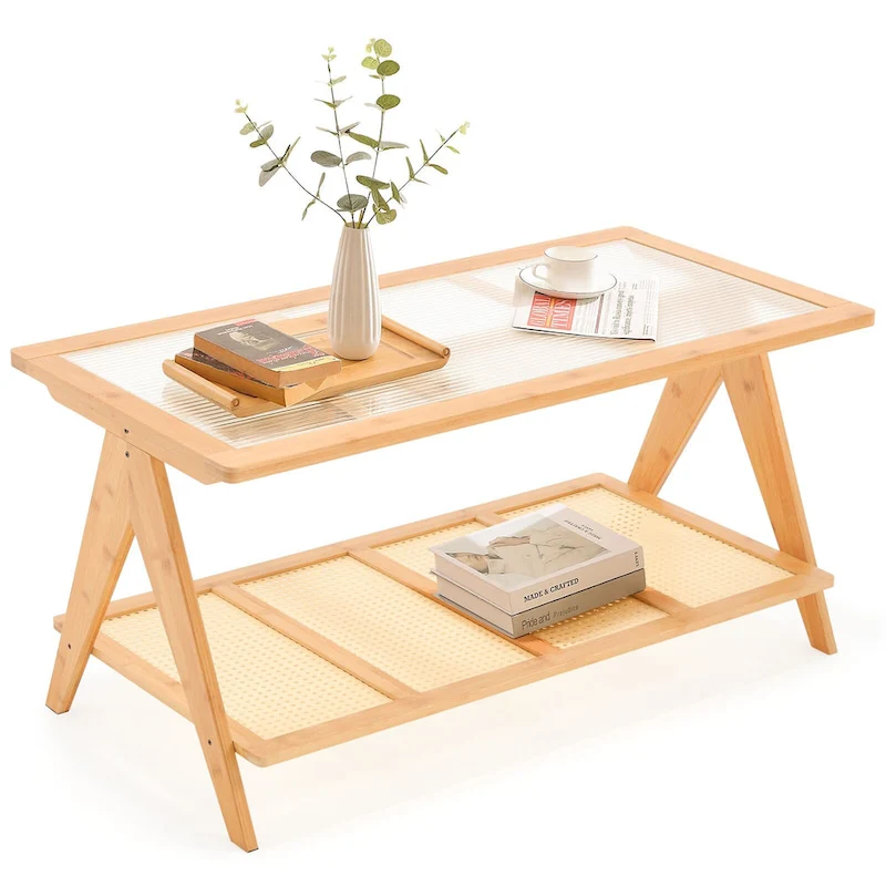 2-Tier Rectangular Coffee Table, Glass Top Sofa Table - 39.4 L x 19.7 W x 19.7 D