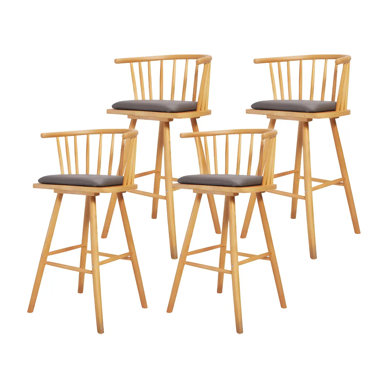 Traditional Wooden Low Back Bar Stool with Cushioned Seat
