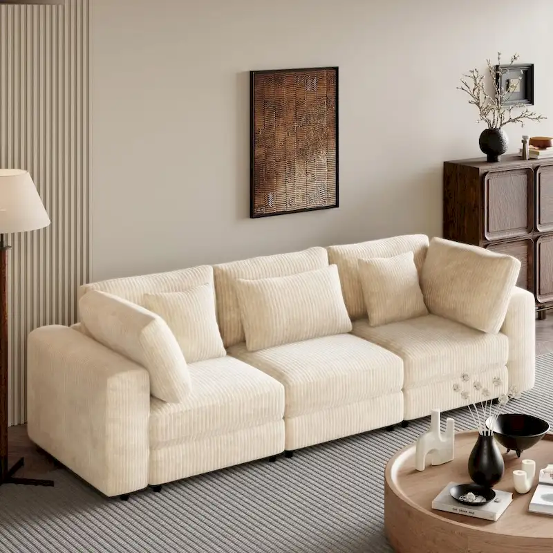 3 Seater Sofa with Removable Back Cushions and 5 Pillows