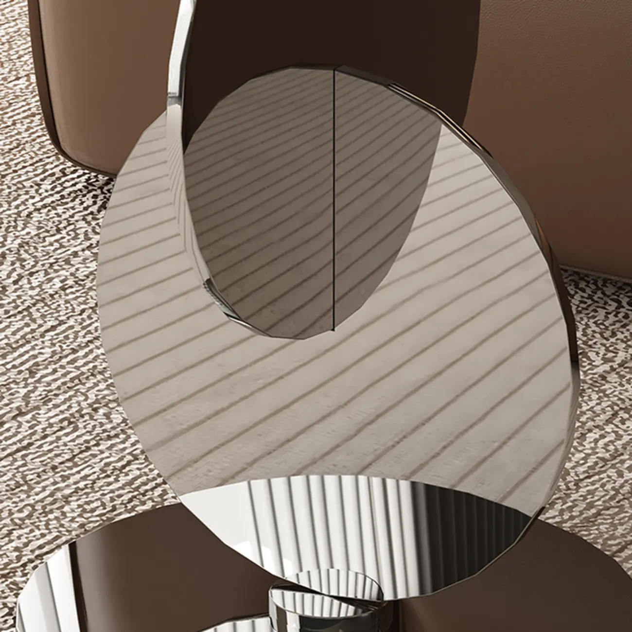 Modern Round Glass Top Stainless Pedestal Side Table