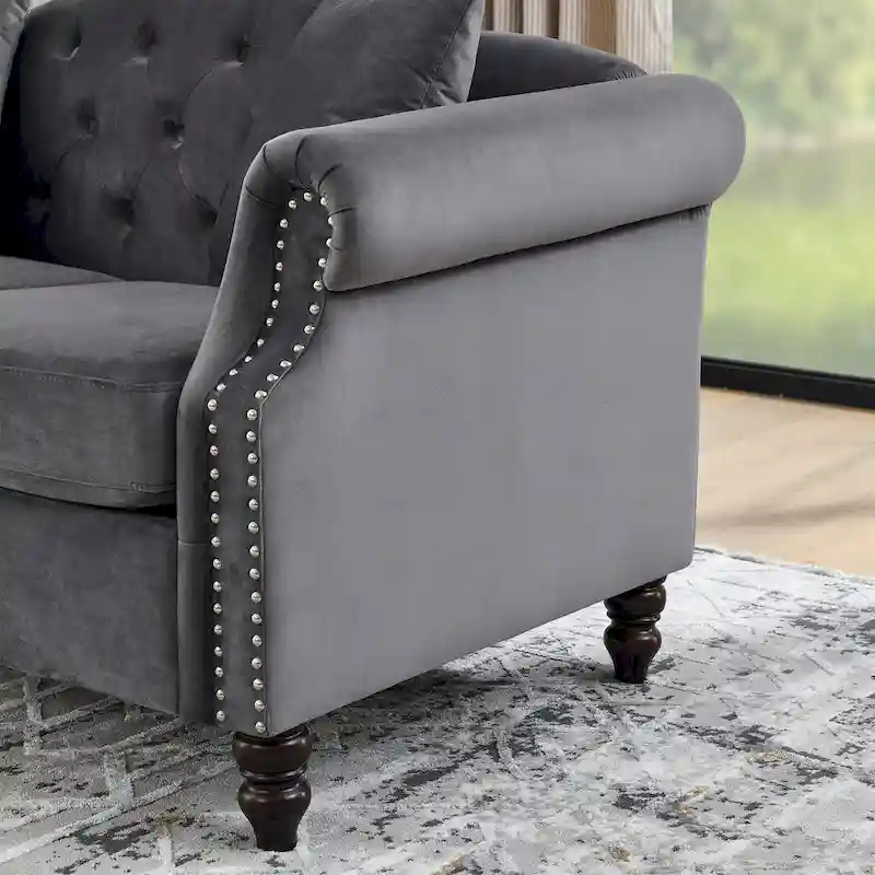 2-Pieces 6-Seat Velvet Chesterfield Sofa Set (Two 3-Seaters) with Tufted Back & Nailhead Trim