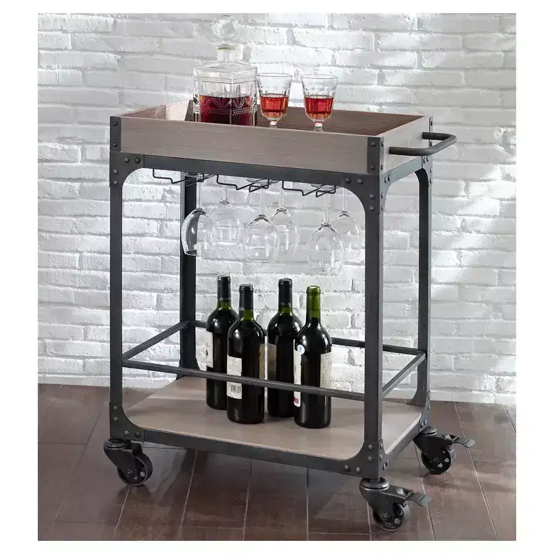 Franklin Bar Cart and Wine Rack Weathered Gray - Threshold™: Vintage Style Beverage Serving Cart with Locking Wheels