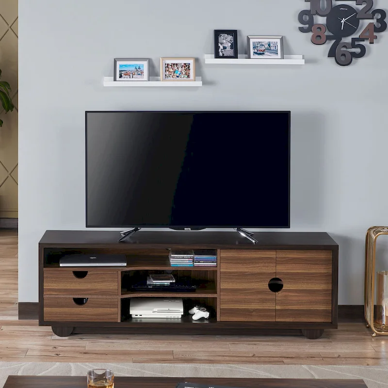 Wenge Brown Contemporary TV Stand with Storage, 63 in.