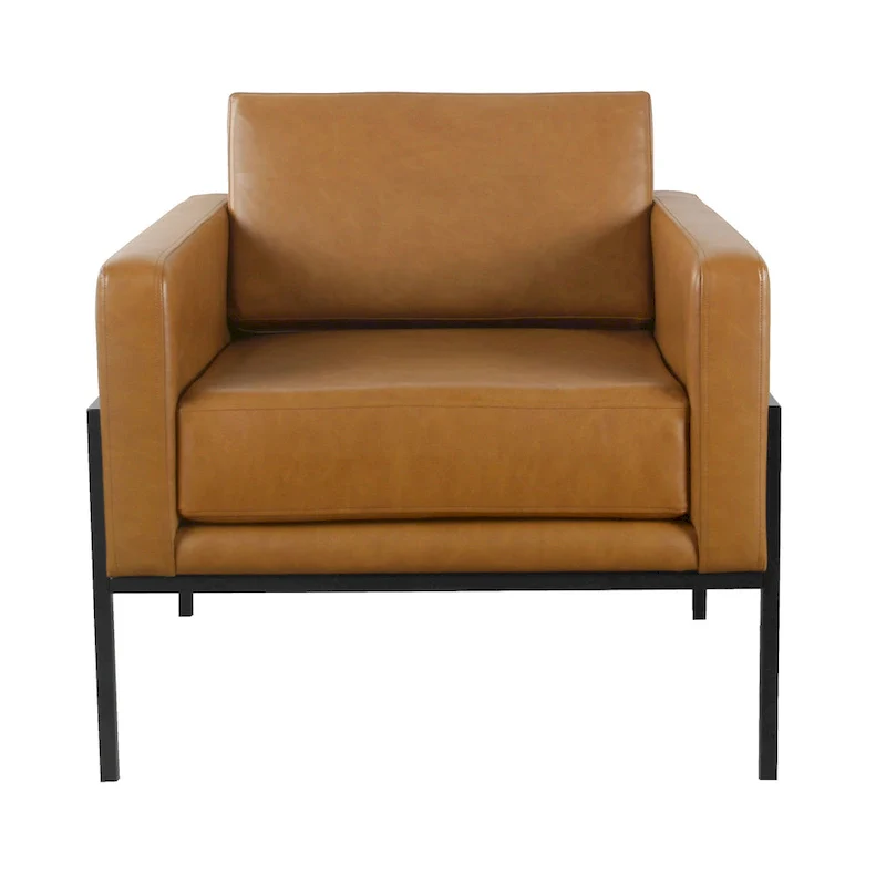 Modern Upholstered Club Chair, Camel/Grey/Blue/Brown, Metal Frame, Single