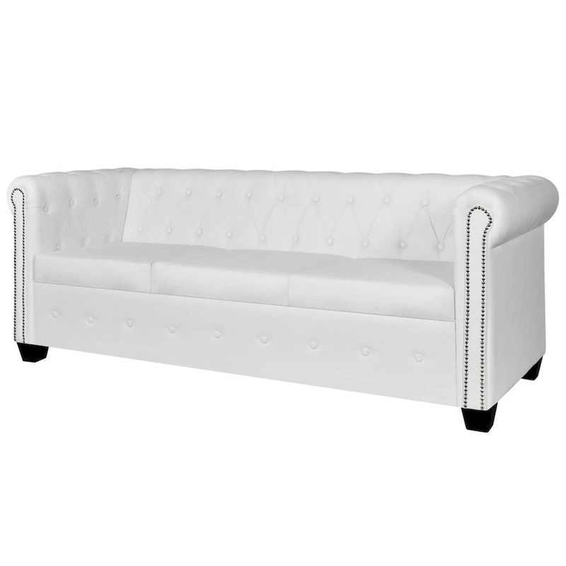 vidaXL Chesterfield 3-Seater Artificial Leather White