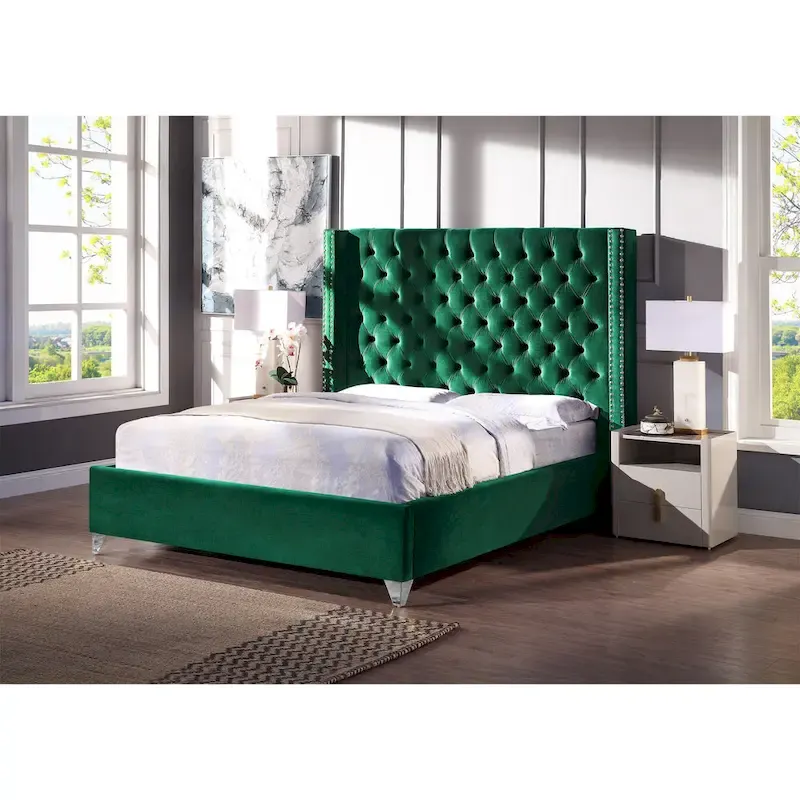 King Velvet Upholstered Bed with Deep Button Tufting