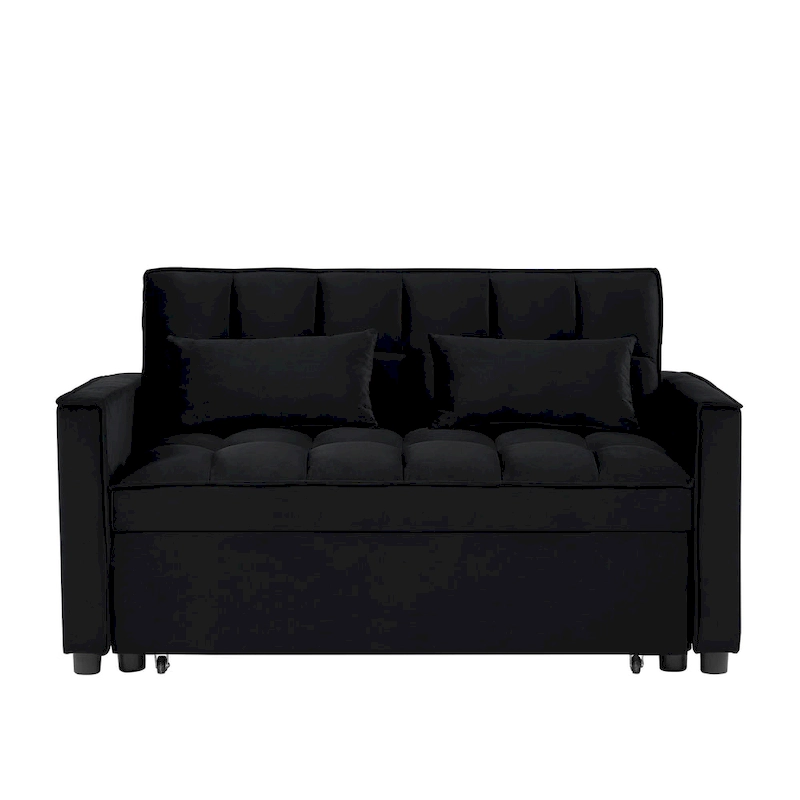 Velvet Convertible Loveseat Sleeper Sofa Couch with 2 Pillows