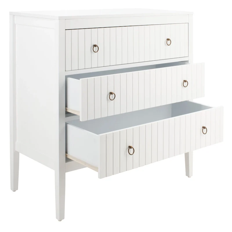 White 3-Drawer Chest | Brass Ring Pulls | Parson's Style
