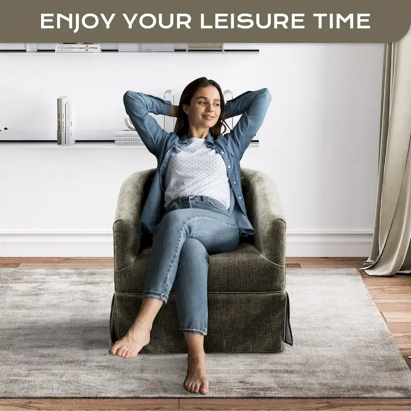 Ouyessir Upholstered Swivel Barrel Chair 360 Degree Accent Chair Fabric Armchair