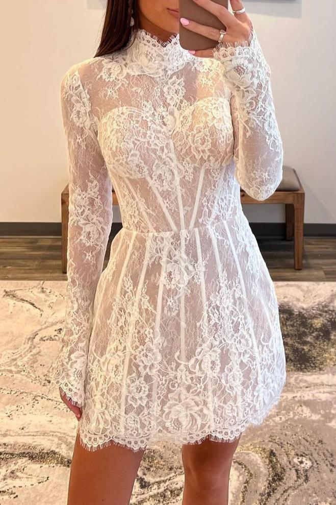 Charming Sheath High Neck Lace Short Homecoming Dresses