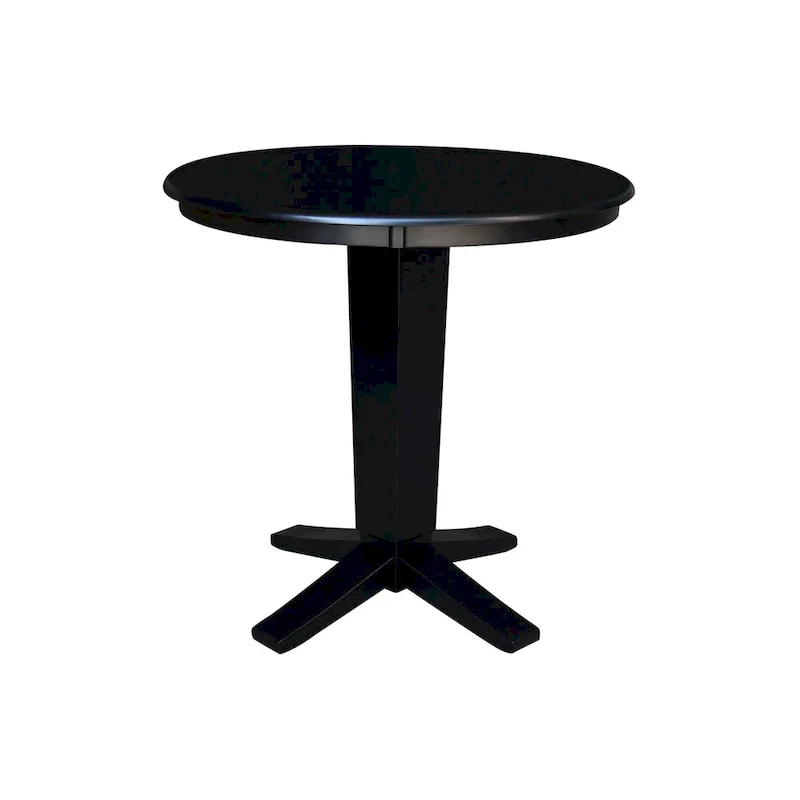 Round Solid Parawood Counter Height Pedestal Dining Table – Black / White / Distressed Oak / Unfinished / Hickory