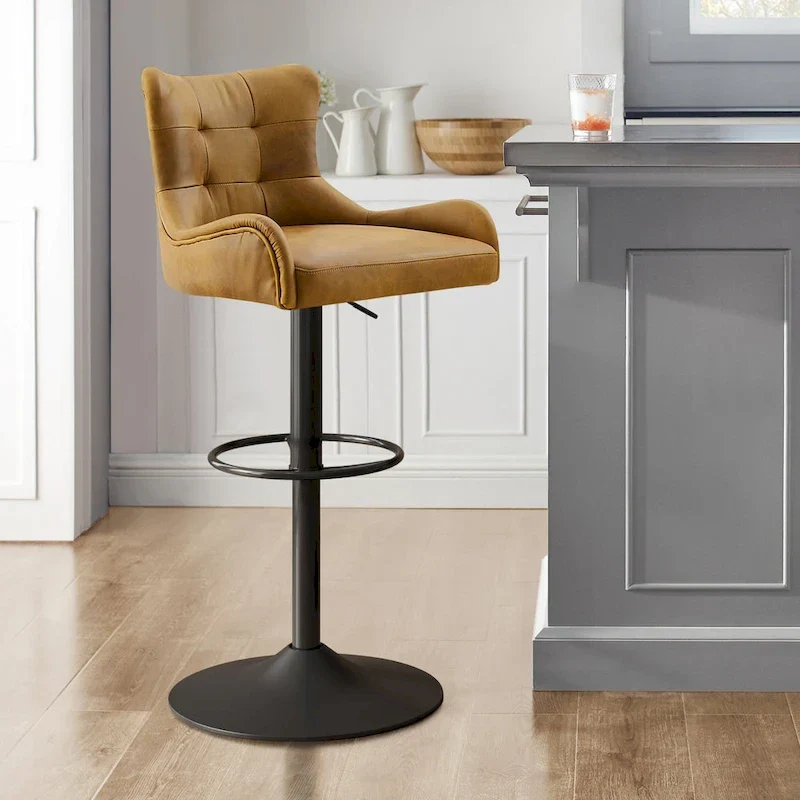 Art Leon Genuine Leather Bar Stool with Adjustable Height