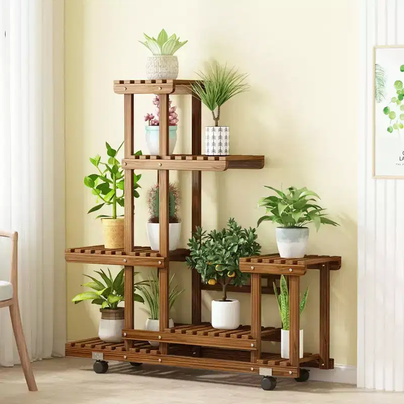 Home Collection Tall Rolling Wooden Plant Stand with Wheels