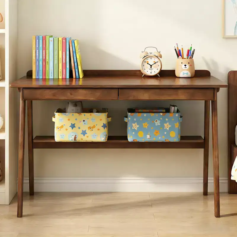 GDFStudio Stefan Modern Wooden Writing Desk with 2 Drawers and Storage Shelf