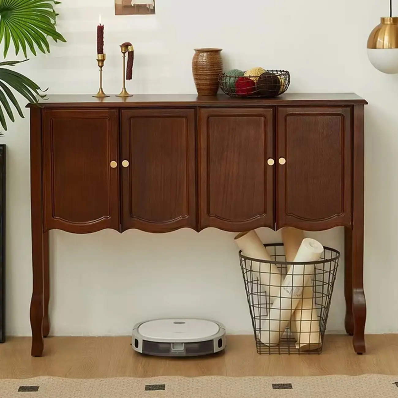 Traditional Brown Wooden Console Table with Drawers