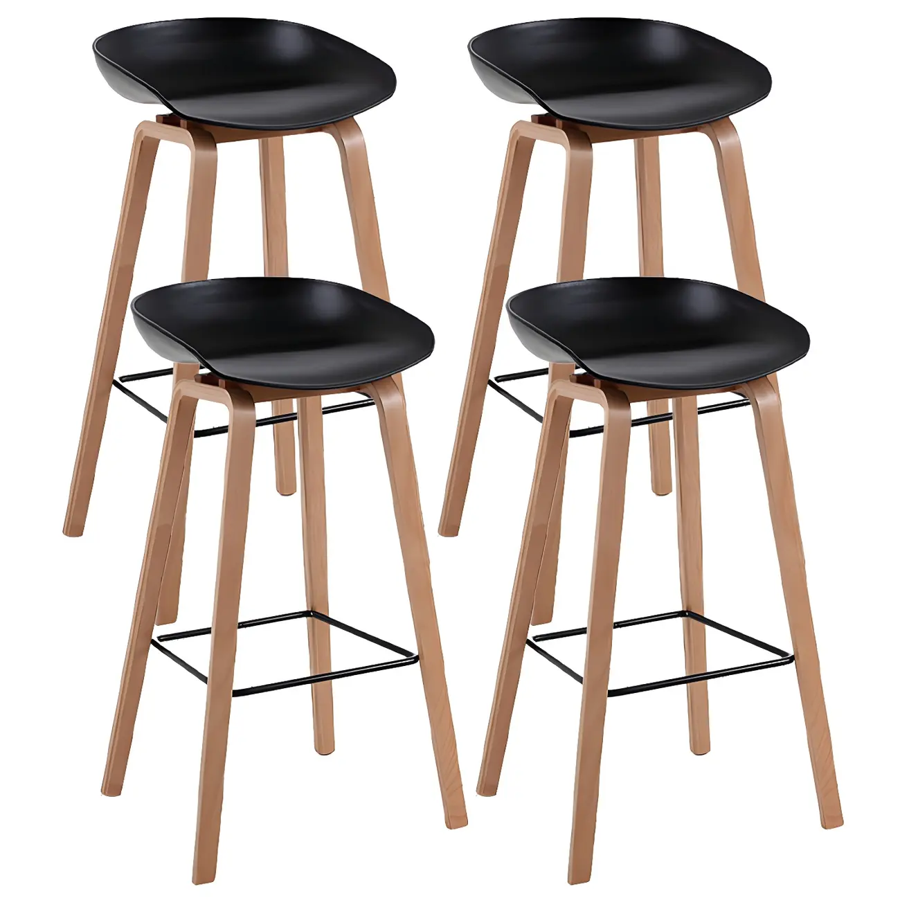 Mid-Century Modern Plastic Bar Stool with Wood Legs