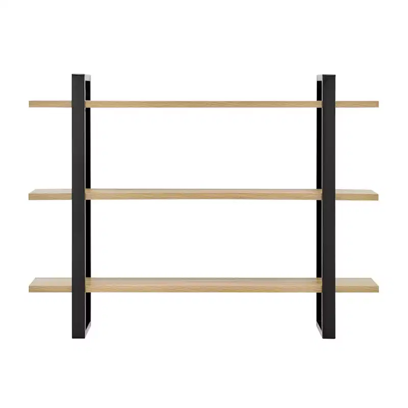 Danya B. 35.5" x 31.5" Rio 3 Tier Floating Bracket Wall Shelf Chestnut: Mid-Century Modern MDF & Iron Storage