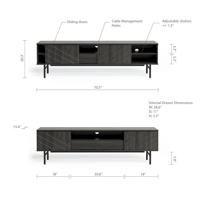 Studio London Amara 70.6 Media Console Oak Effect TV Stand