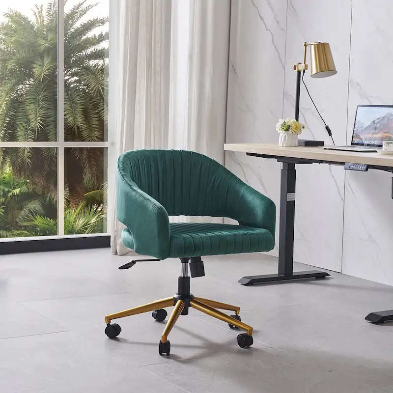 Modern Gold Office Chair Velvet Task Chair Swivel Height Adjustable Computer Chair