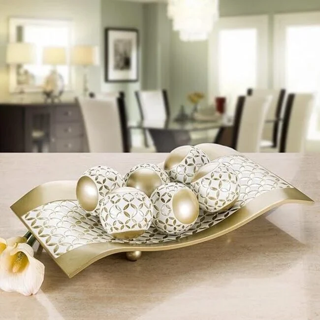 Creative Scents White and Gold Resin Lattice Centerpiece Dish