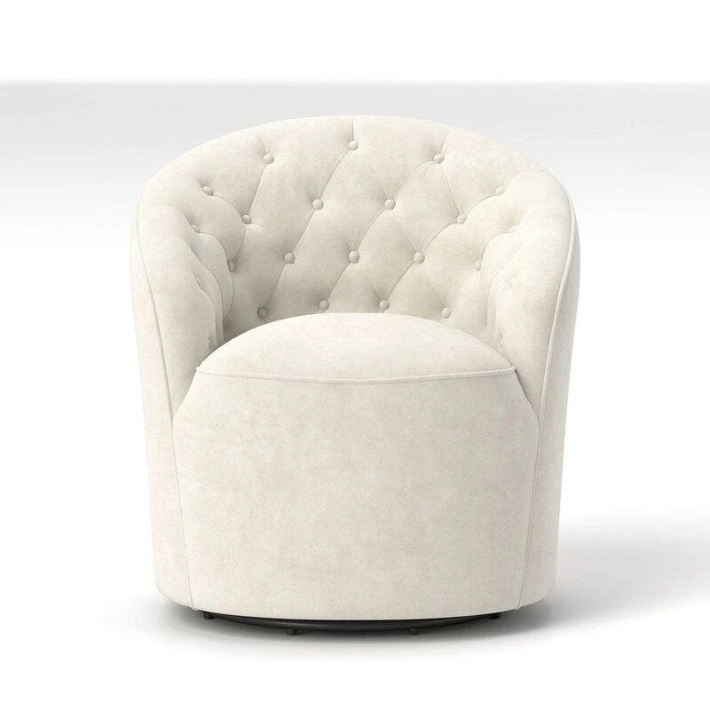 SEYNAR Modern Velvet Upholstered 360 Degree Swivel Barrel Chair with Button Tufted Back