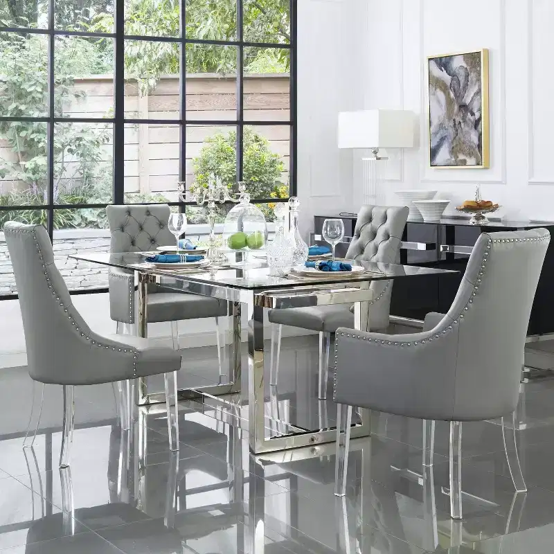 Inspired Home Marilyn Button Tufted Swoop Arm Acrylic Leg Dining Chair (Set of 2)