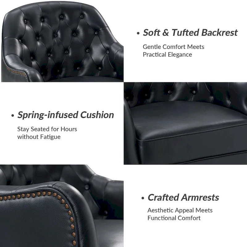 Melisa Classic Genuine Leather Wood Legs Barrel Chair With Tufted Back Set Of 2 By HULALA HOME