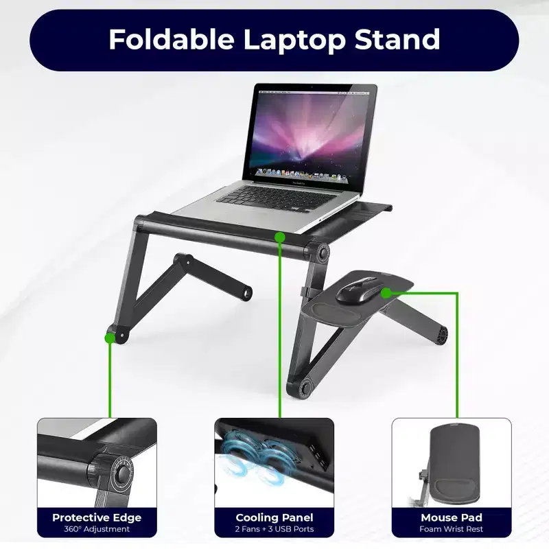 Workez Adjustable Laptop Cooling Stand & Lap Desk Black - Uncaged Ergonomics: Ergonomic, Aluminum, USB Ports