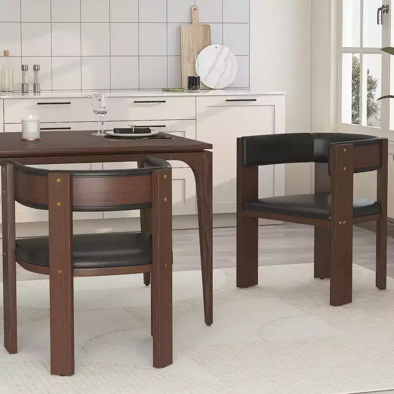 Rubber Wood Dining Chair with Curved Wood H-Shape Frame, Durable Construction, Comfortable Seating, Elegant Design, and Easy Maintenance
